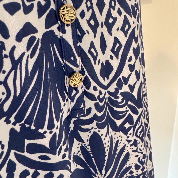 Lilly Pulitzer Elsa Silk Top Navy Blue Long Sleeve Floral Blouse By Land Or Sea - Picture 5 of 7